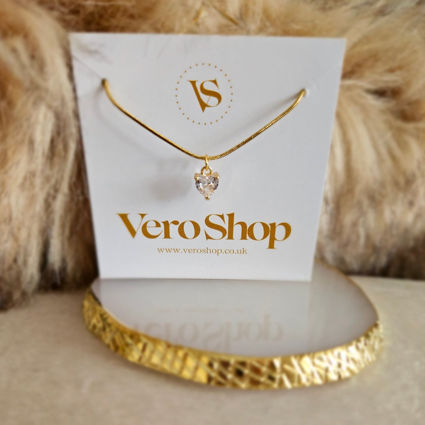 Heart Shaped Diamond Necklace - Stainless Steel.