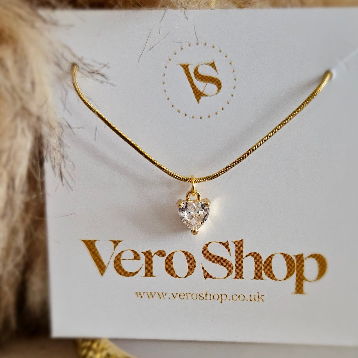 Heart Shaped Diamond Necklace - Stainless Steel.