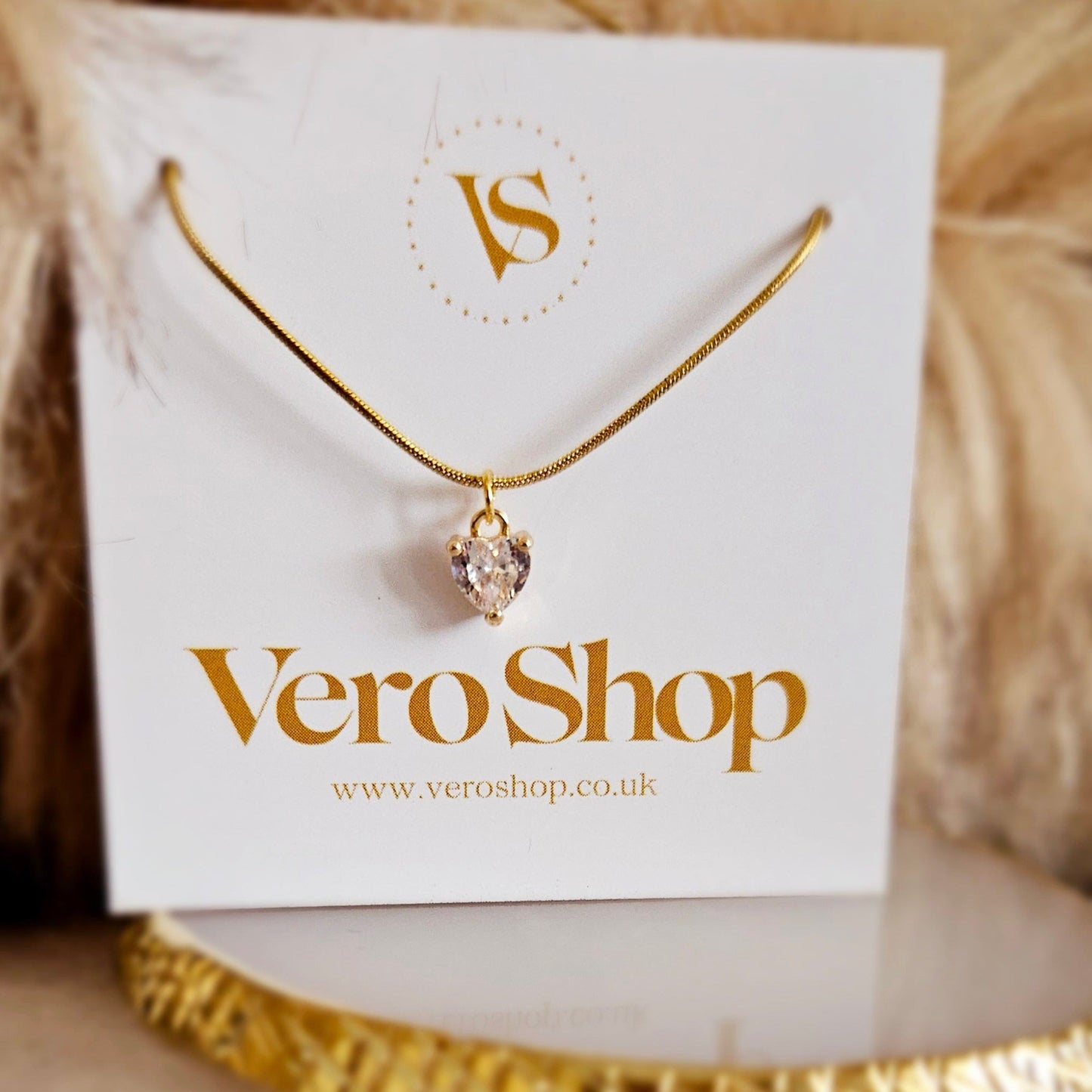 Heart Shaped Diamond Necklace - Stainless Steel.