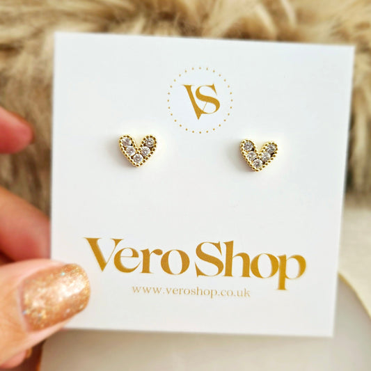 Eternity White Heart Earrings- 18K Gold Plated.