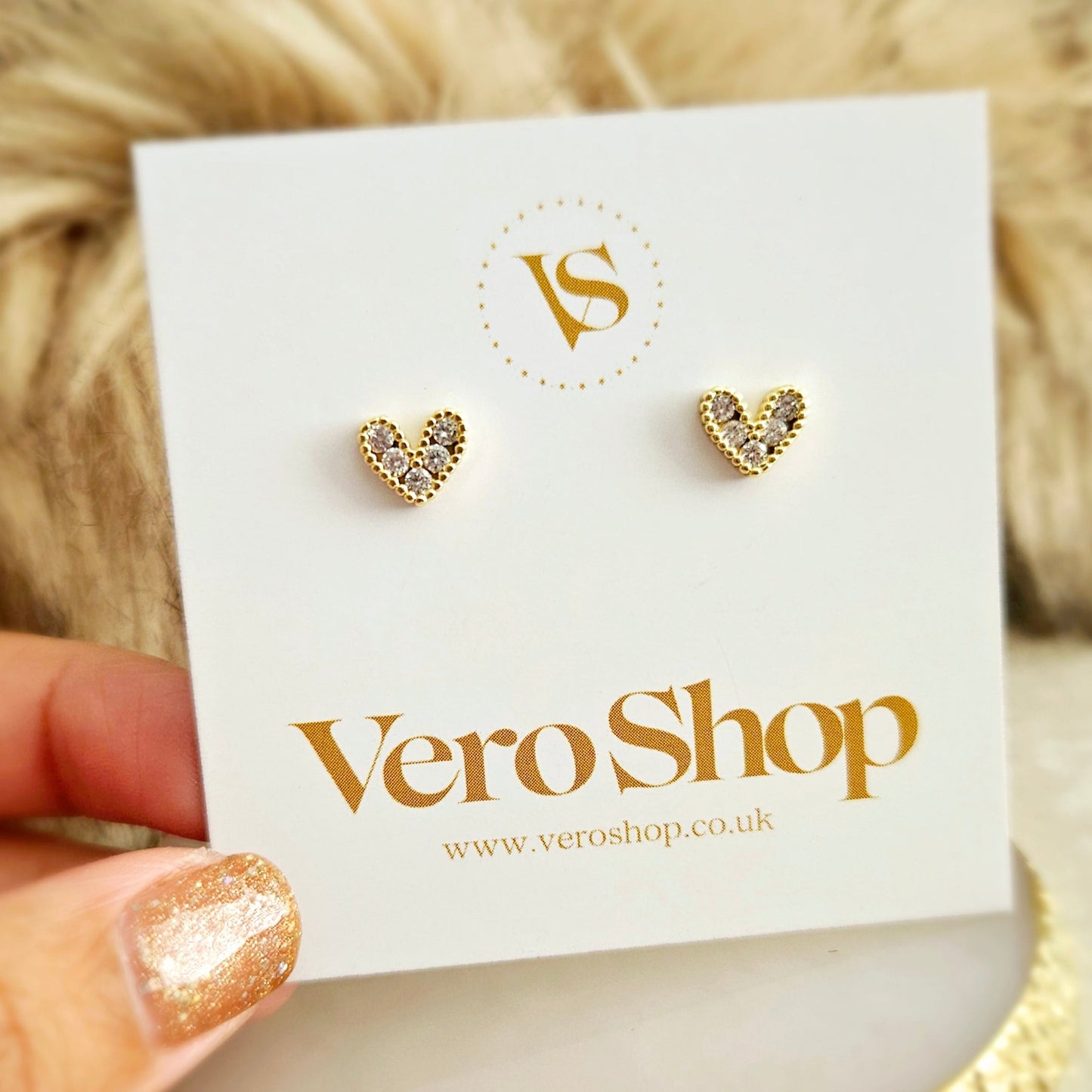 Eternity White Heart Earrings- 18K Gold Plated.
