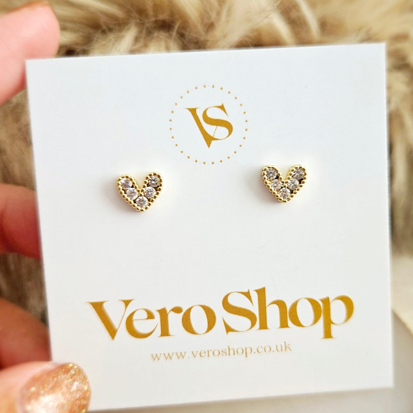 Eternity White Heart Earrings- 18K Gold Plated.